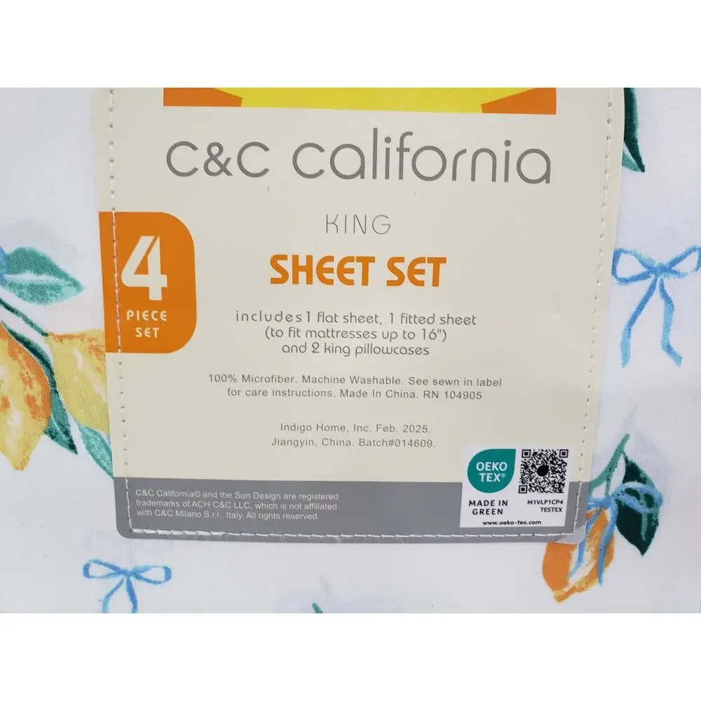 C & C California LEMON PRINT Sheet Set KING SIZE Set FRUIT cottage summer farmer